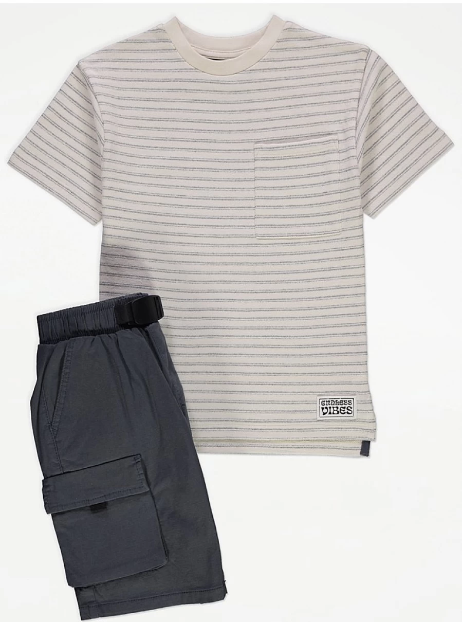 "George at Asda Boys Striped Pocket T-Shirt & Cargo Shorts Outfit Set Reviews"