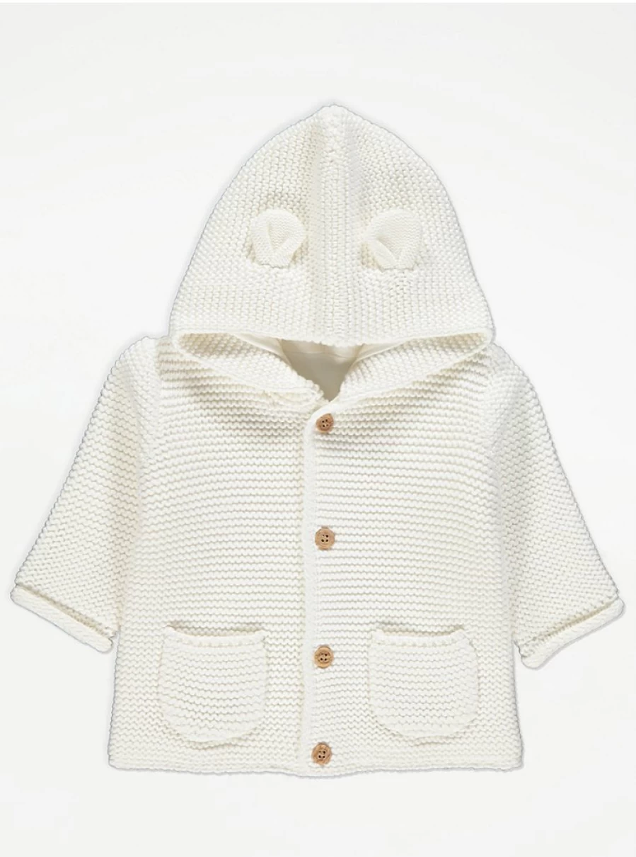 "George at Asda Baby White Chunky Knit Hooded Cardigan Review: Cozy & Stylish"