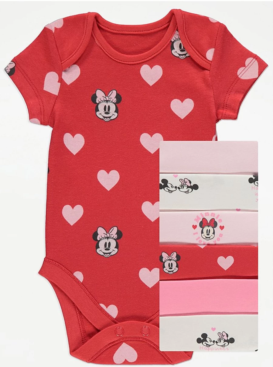 Disney Baby Minnie Mouse Love 7-Pack Short Sleeve Bodysuits | George at Asda