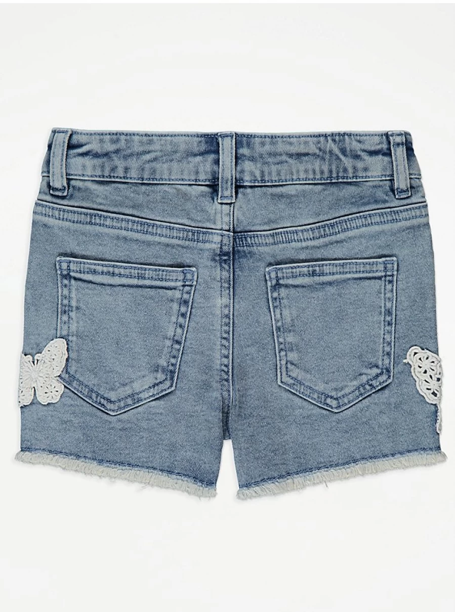 "George at Asda Girls' Blue Crochet Butterfly Denim Shorts – Comfortable & Stylish Kids' Shorts"