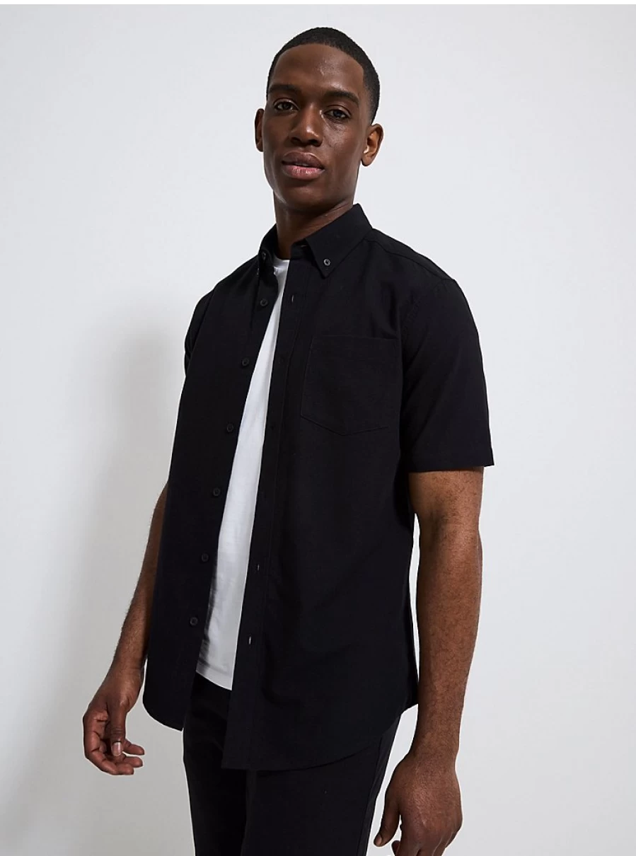 Boys' Black Short Sleeve Regular Fit Oxford Shirt | George at Asda