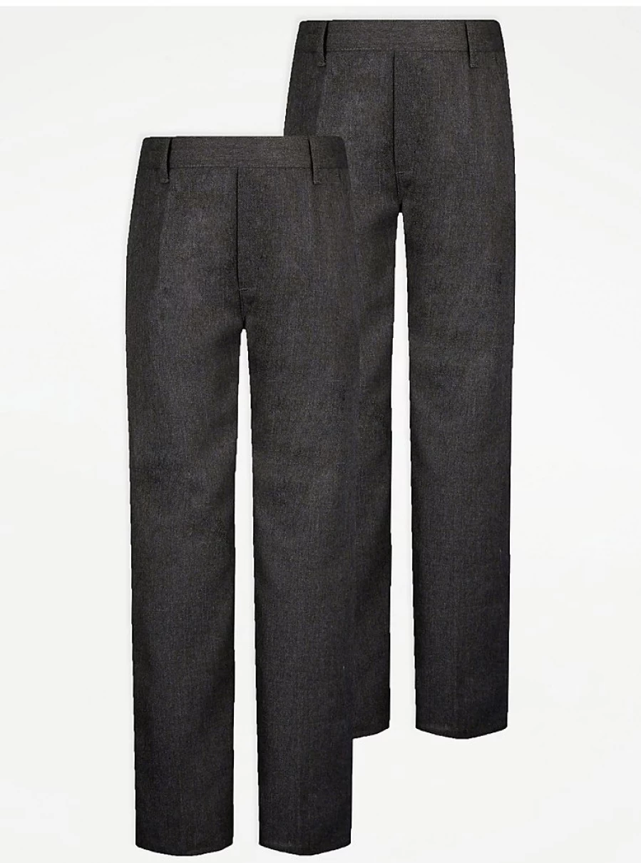 "George at Asda Boys' 2-Pack Charcoal Elastic Waist School Trousers – Long Length"