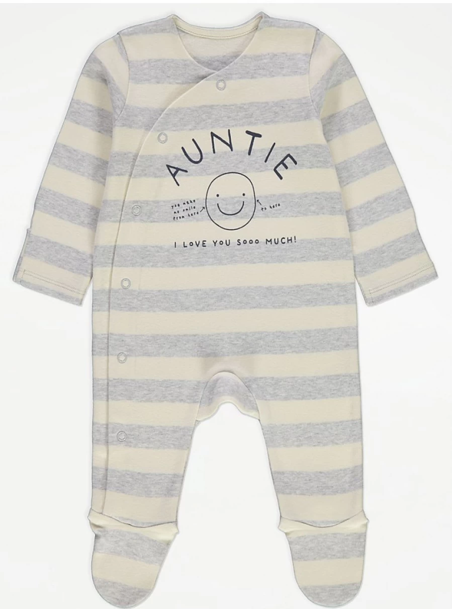 "George at Asda Boys' Grey Marl Stripe Slogan Sleepsuit | Baby Sleepwear"