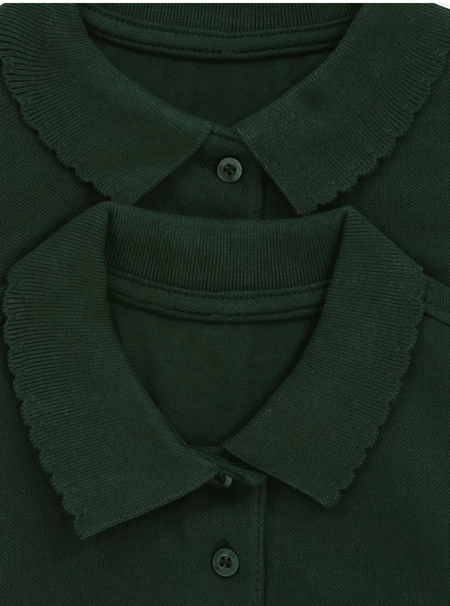 2 Pack Girls' Bottle Green Scallop Edge Short Sleeve Polo Shirts for School | George at Asda