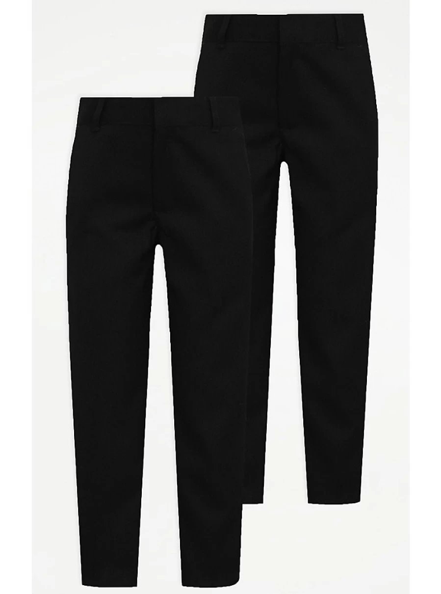 "George at Asda Boys' Black Skinny Fit School Trousers 2-Pack – Long Length Comfort & Style"