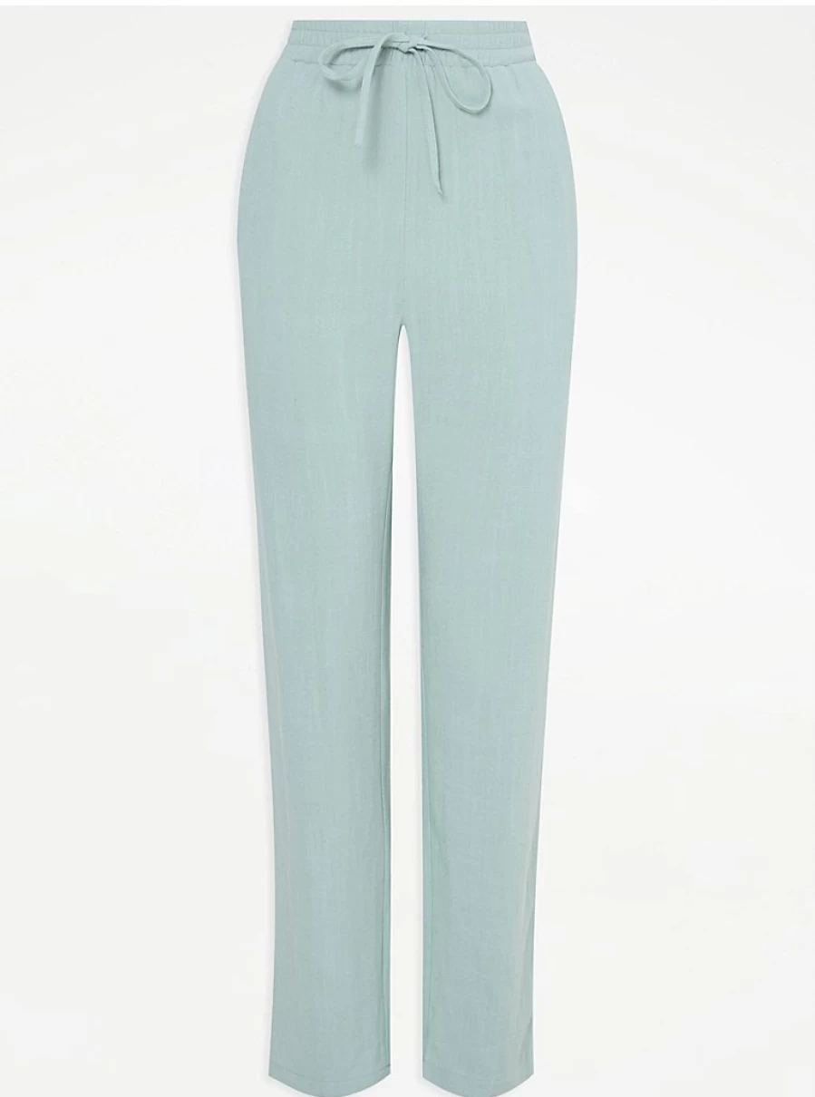 "Women's Light Blue Linen Blend Tapered Trousers | George at Asda"
