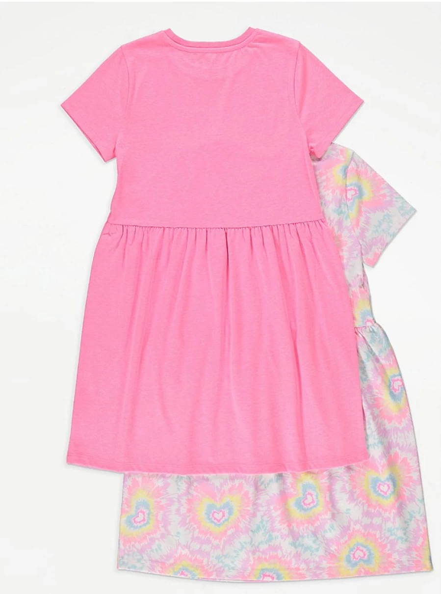 "George at Asda Girls' Pink Heart Tie-Dye Short Sleeve Dresses 2-Pack | Cute Kids' Outfit Set"