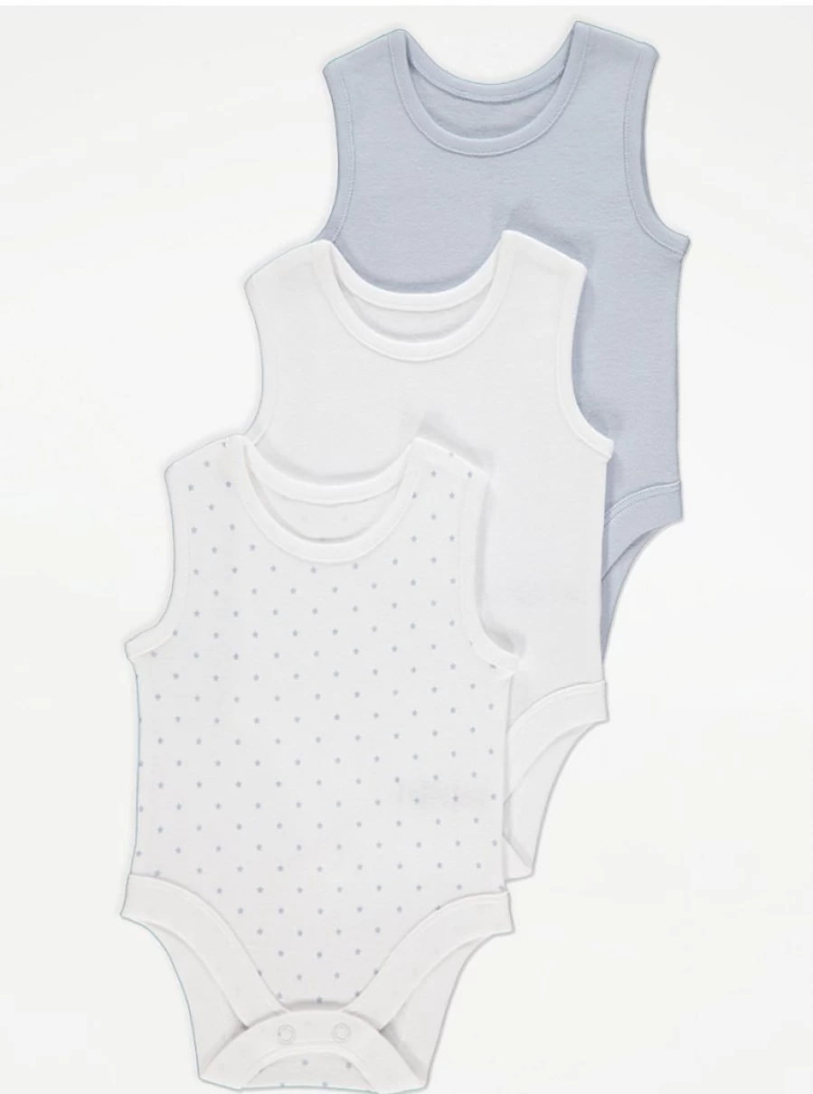 George at Asda Baby Girls' Star Print Sleeveless Bodysuits 3-Pack - Soft Cotton Rompers for Infants