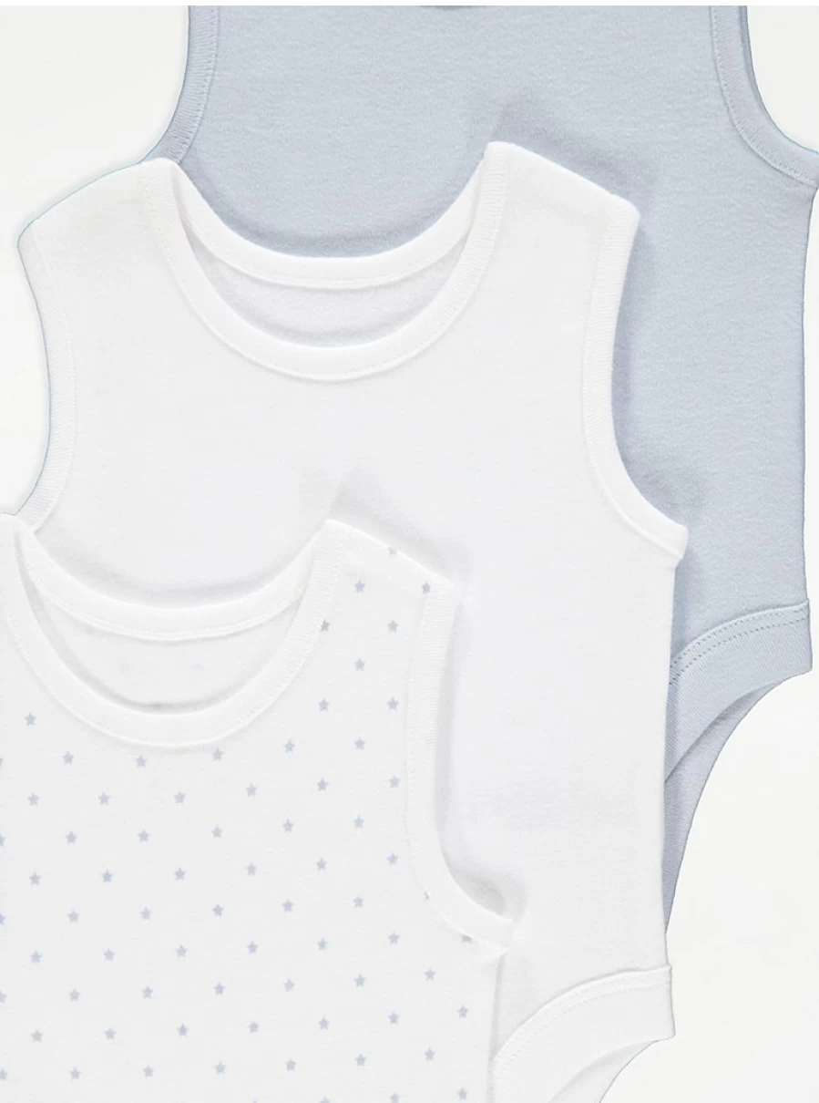 George at Asda Baby Girls' Star Print Sleeveless Bodysuits 3-Pack - Soft Cotton Rompers for Infants