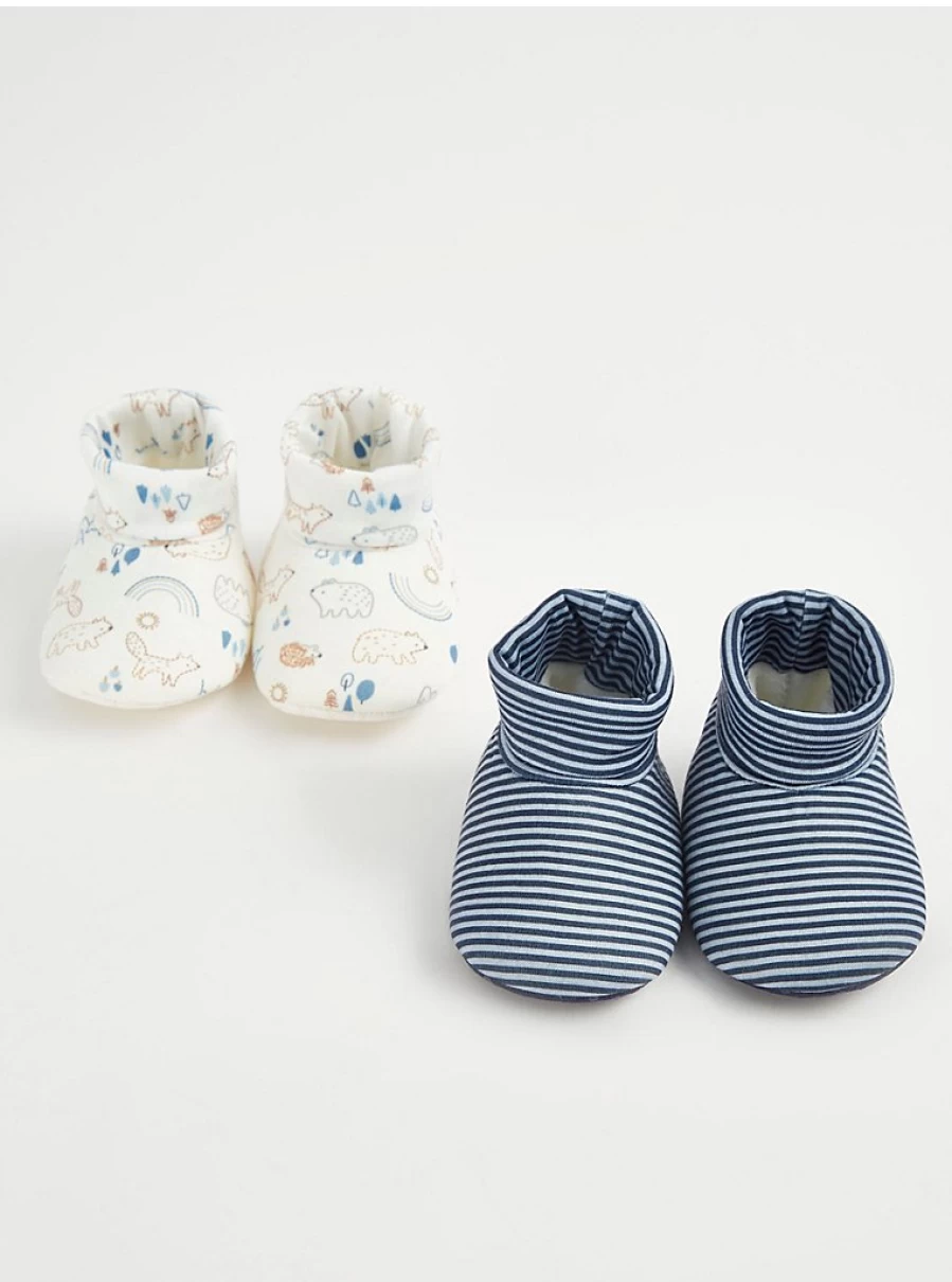 George at Asda Baby Woodland Striped Booties 2-Pack - Soft Booties for Infants