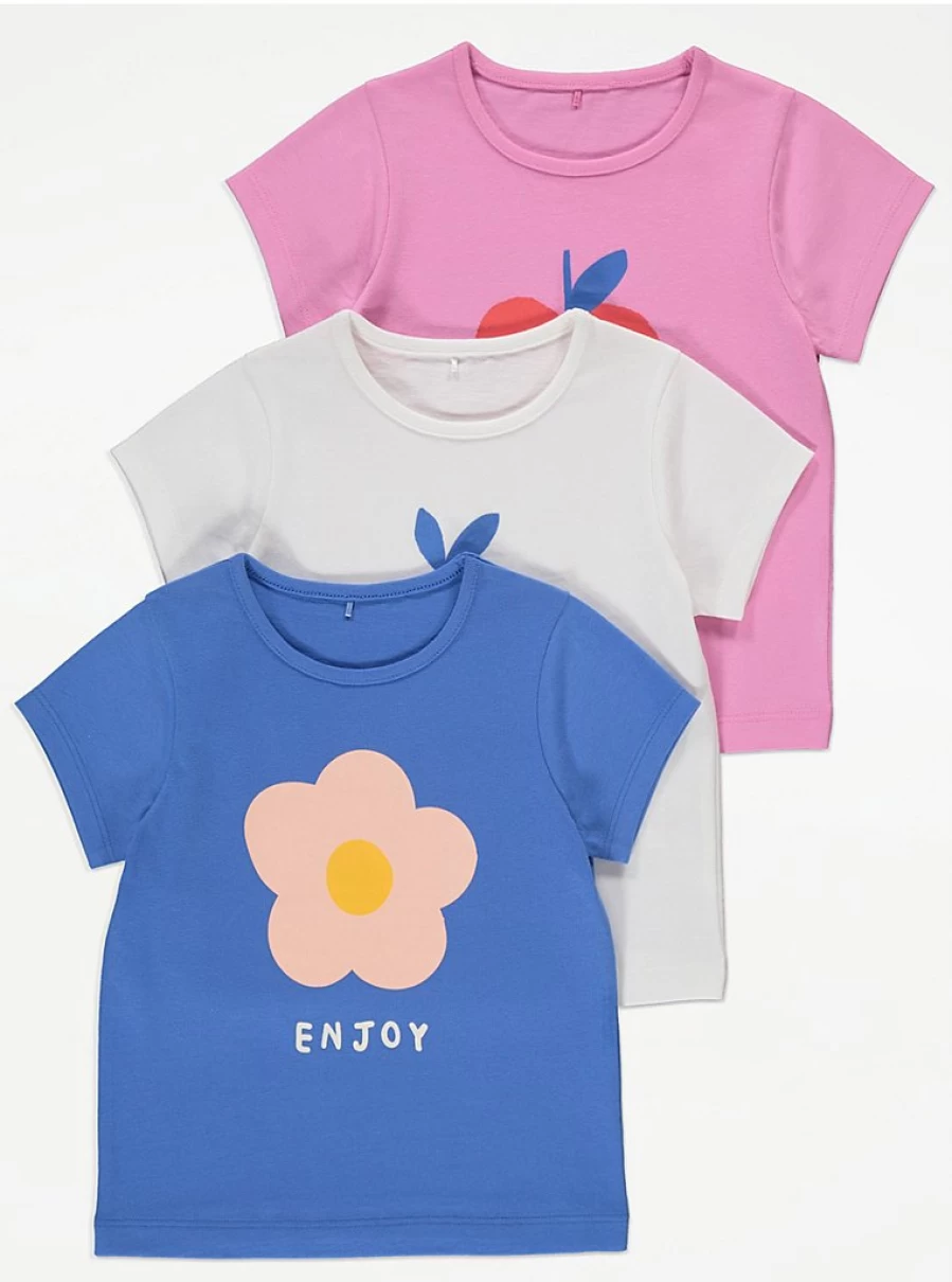 Girls' Fruity Floral Print T-Shirts 3 Pack | George at Asda | Kids' Clothing