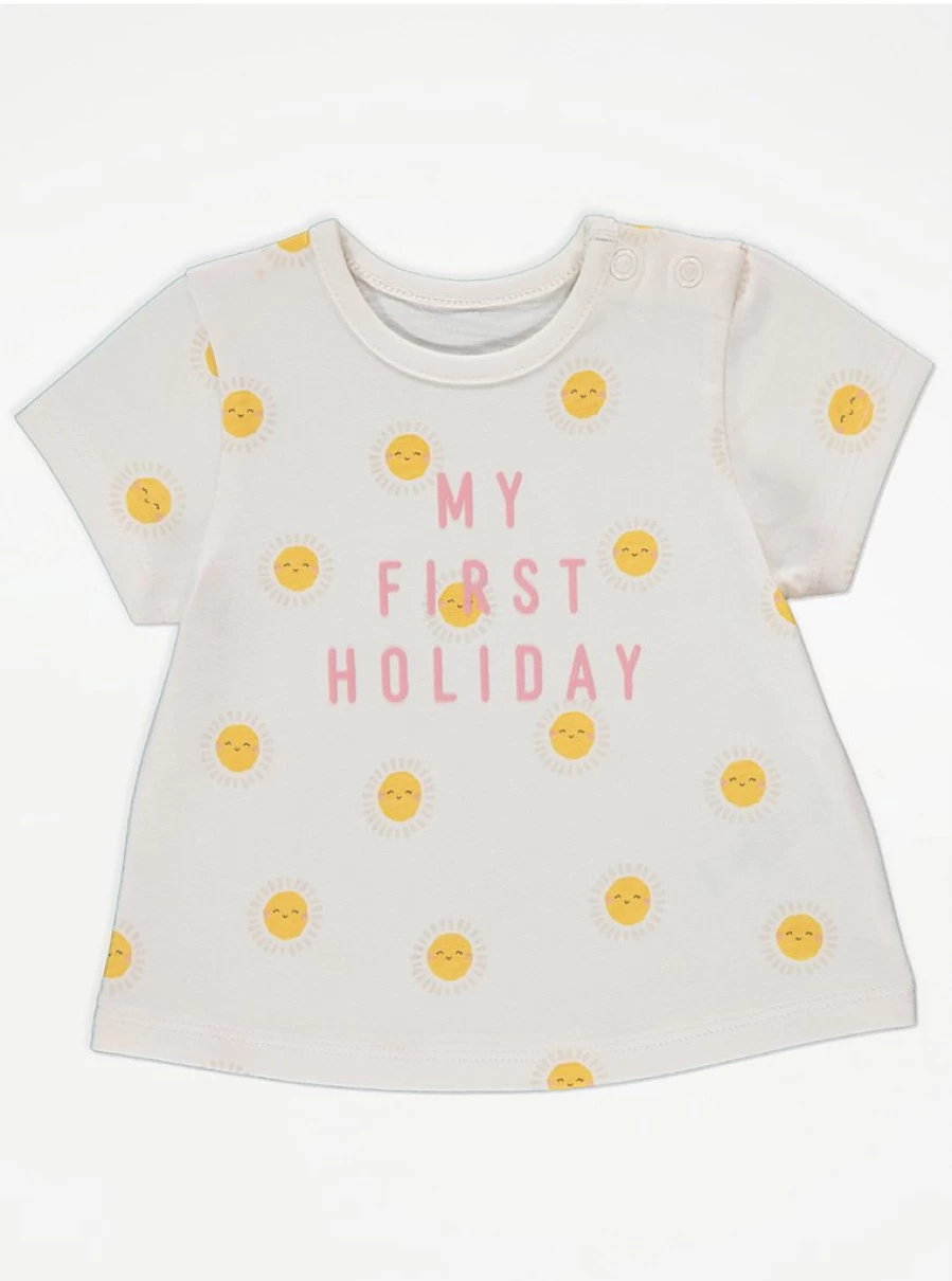 "George at Asda Baby's First Holiday White Sunshine T-Shirt – Cute Infant Travel Outfit"