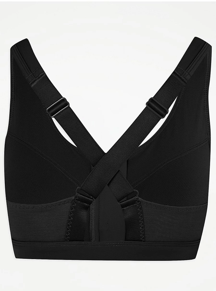 "George at Asda Women's Black Zip-Up Sports Bra – Comfortable & Supportive Activewear"