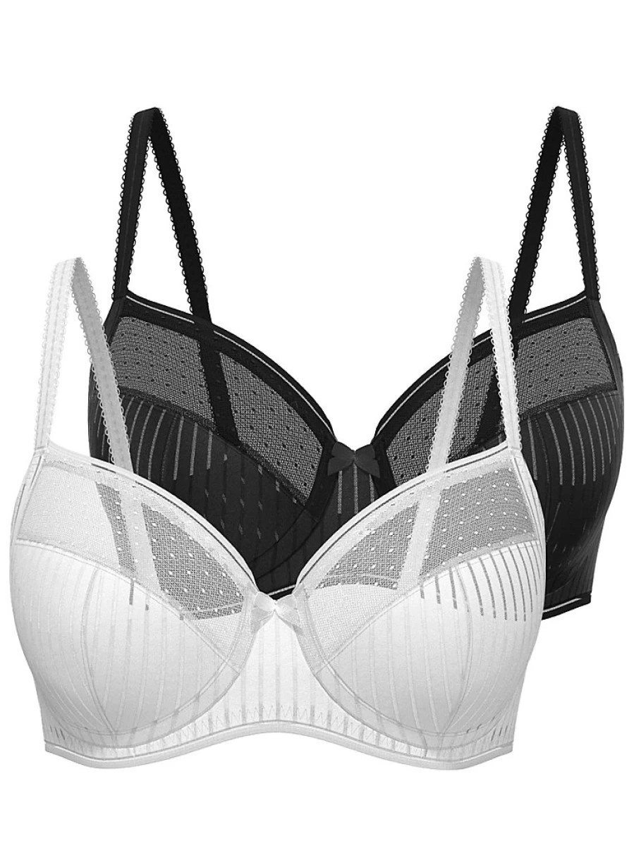 Women's Non-Padded Spot & Stripe Bras 2-Pack | Comfortable Lingerie | George at Asda