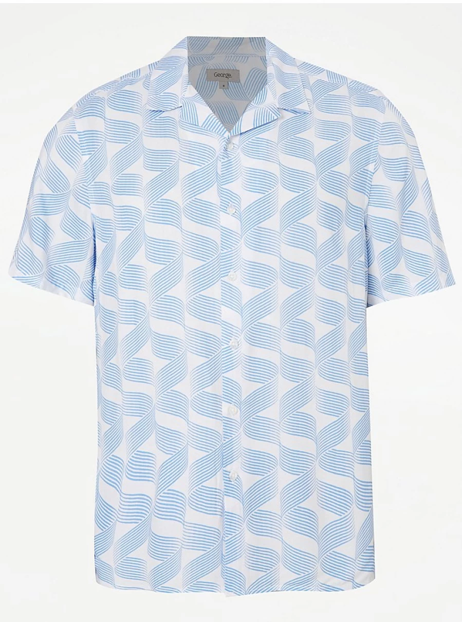Men's Wave Print Short Sleeve Shirt by George at Asda - Comfort Fit Casual Summer Top