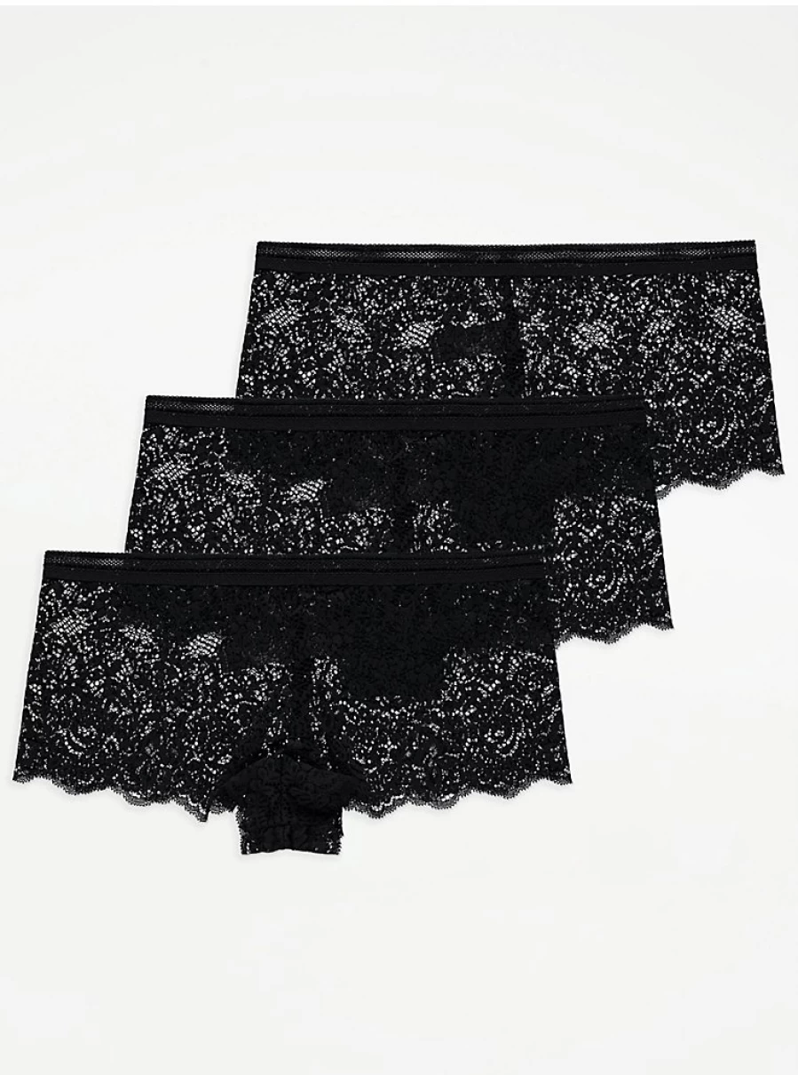 "George at Asda Black Lace Short Knickers 3-Pack | Women's Lingerie Set | Comfortable & Stylish"