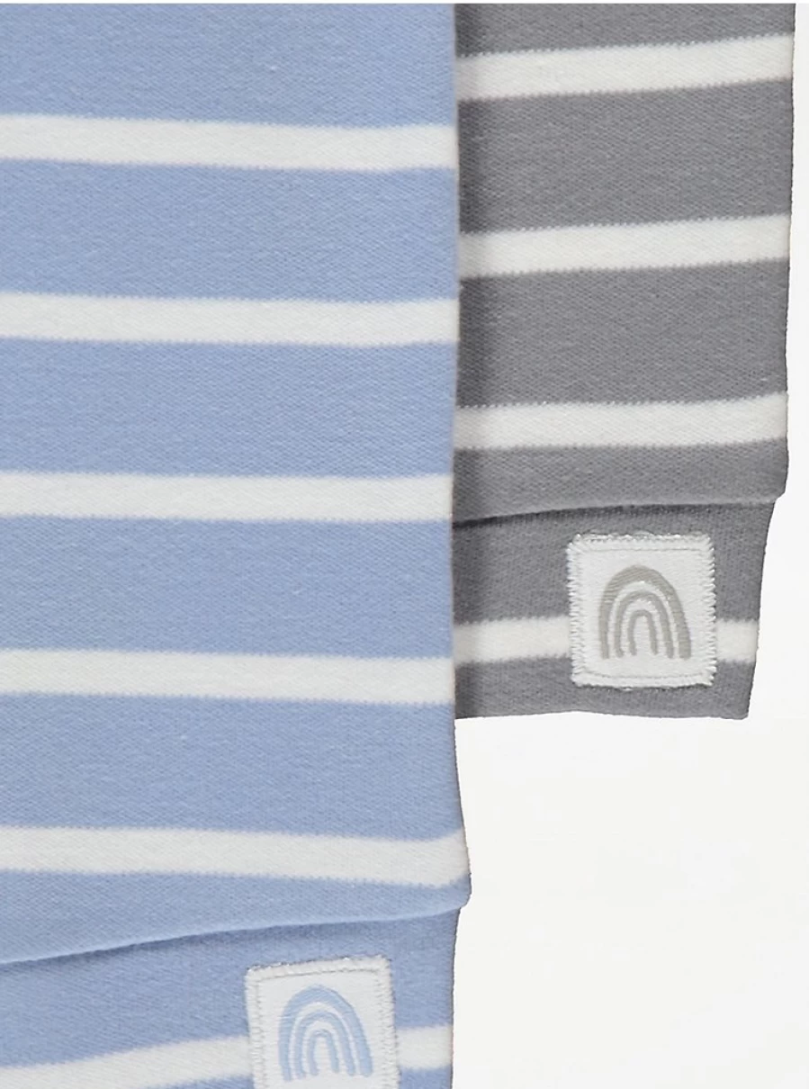 "George at Asda Baby 2-Pack Striped Long Sleeve Romper Onesies – Soft & Comfortable Outfits"