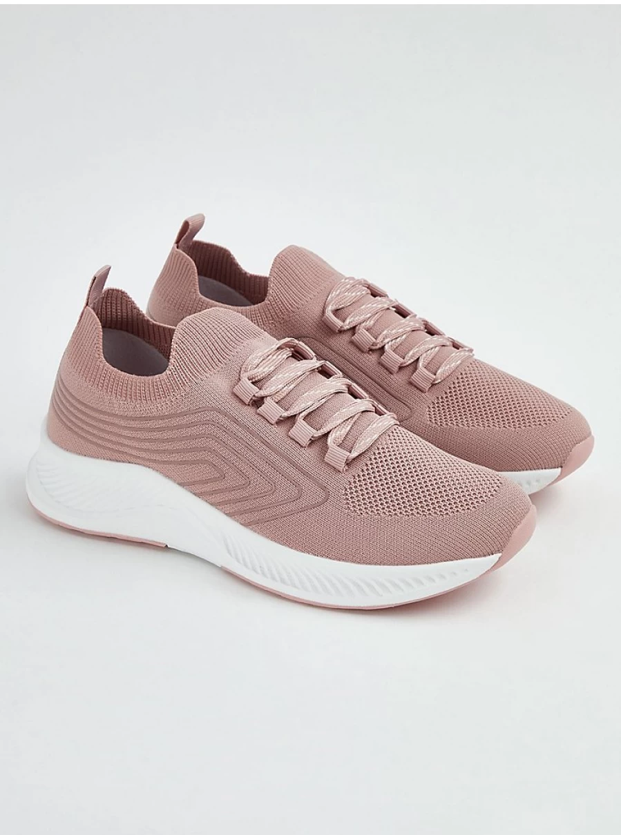 "George at Asda Women's Pink Knitted Slip-On Lace-Up Trainers | Comfortable & Stylish Sneakers"