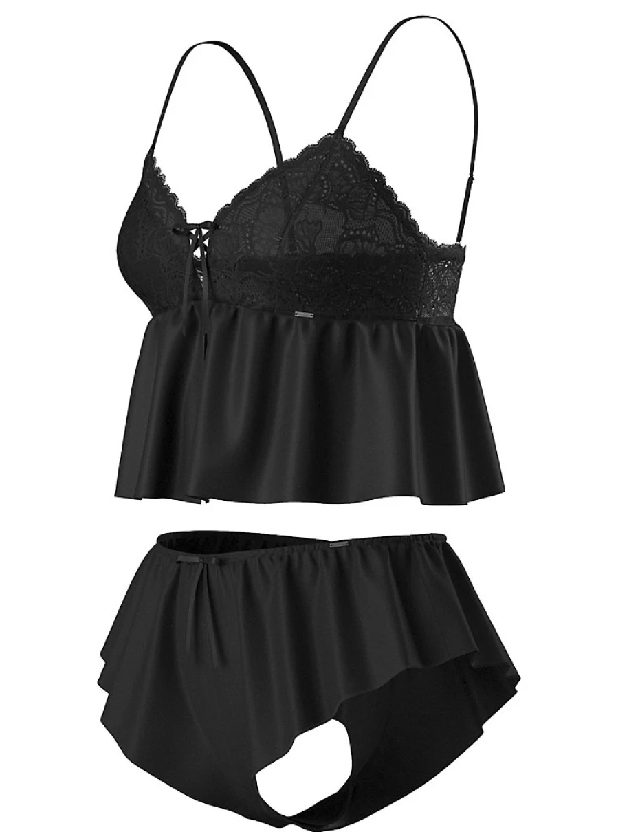 Black Satin & Lace Cami Lingerie Set Review | George at Asda Women's Sleepwear
