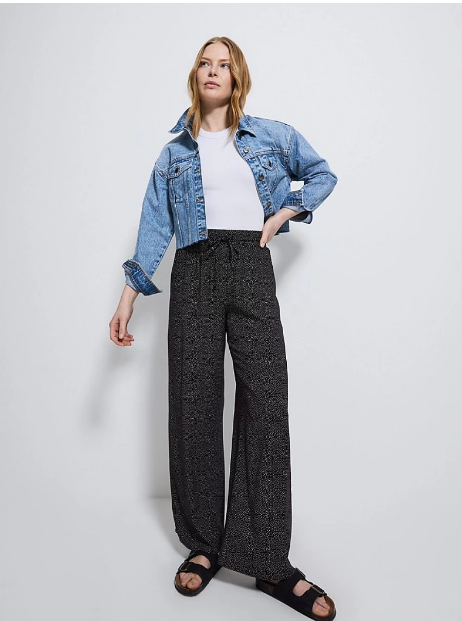 Women's Navy Spot Print Loose Fit Trousers | Comfort Casual Pants | George at Asda