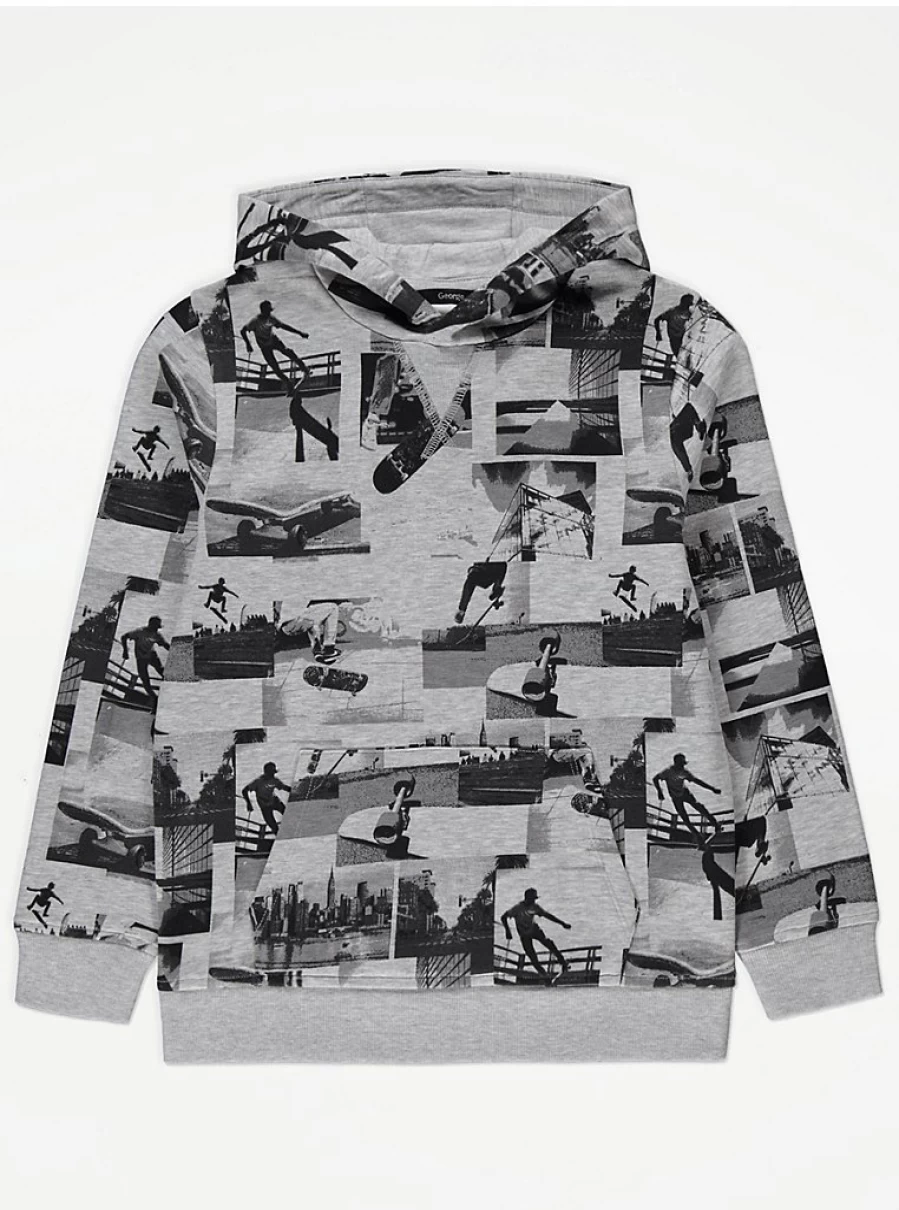 "George at Asda Boys Grey Marl Skater Hoodie with Photographic Print – Kids' Casual Wear Review"
