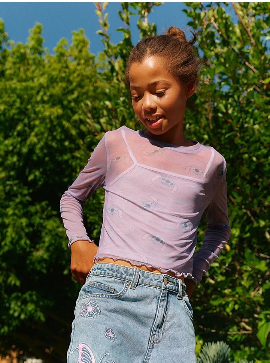 Disney Lilo & Stitch Kids' Lilac Mesh Long Sleeve Top | George at Asda