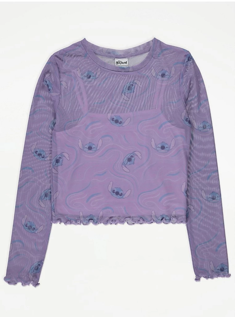 Disney Lilo & Stitch Kids' Lilac Mesh Long Sleeve Top | George at Asda