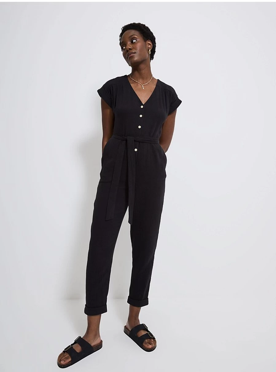 "George at Asda Women's Black Tie-Waist Short Sleeve Jumpsuit | Stylish Summer Romper Review"