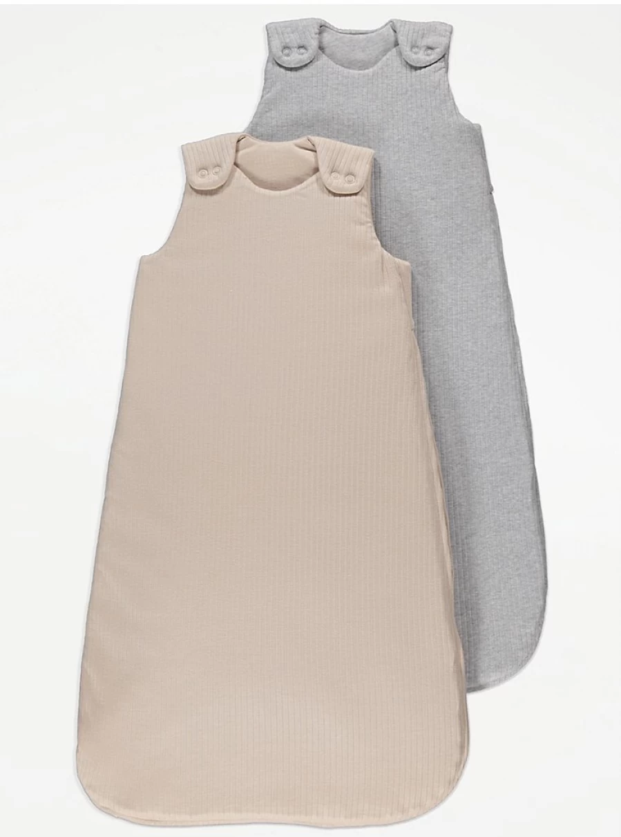 "George at Asda Baby Neutral Ribbed Sleep Bags 2.5 Tog - 2 Pack for Comfort & Warmth"