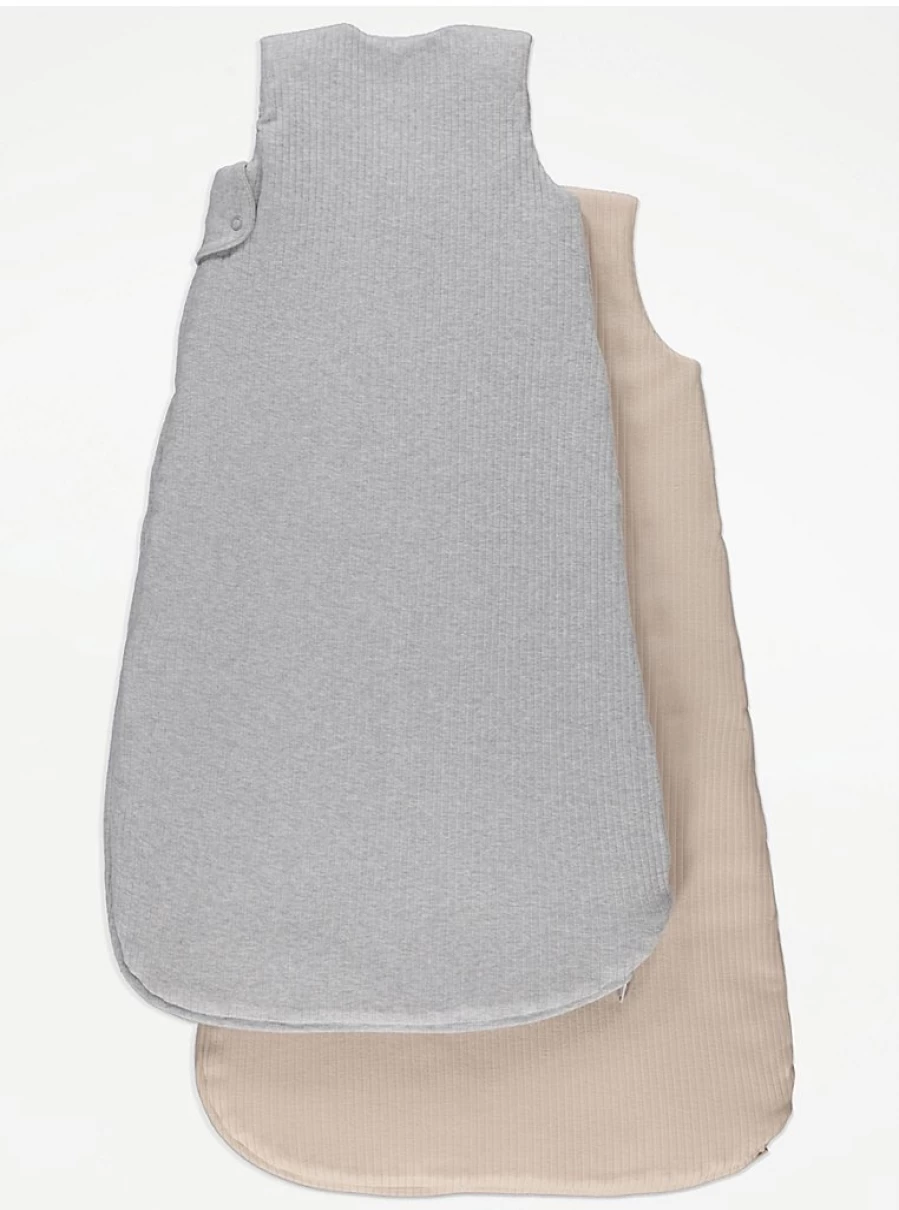 "George at Asda Baby Neutral Ribbed Sleep Bags 2.5 Tog - 2 Pack for Comfort & Warmth"