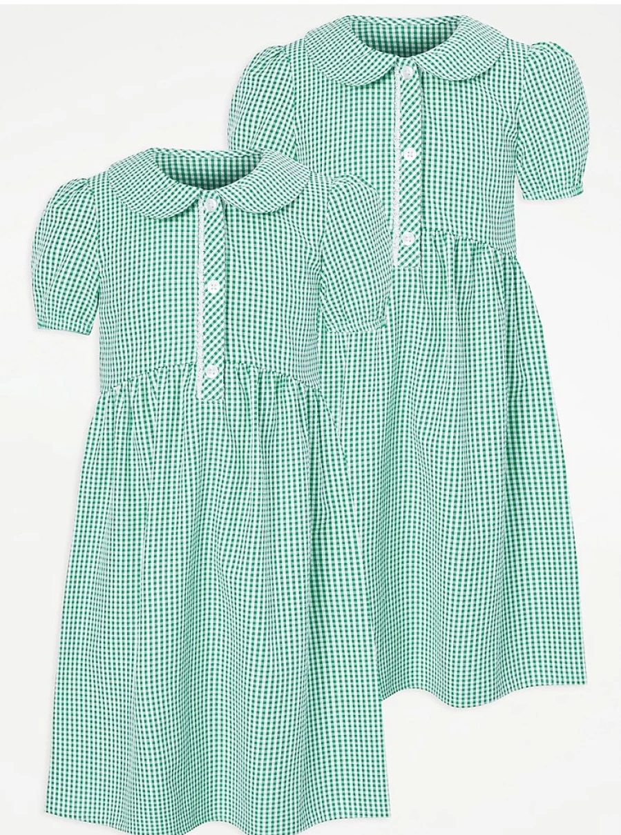"George at Asda Girls' Green Gingham School Dress 2-Pack - Comfortable & Stylish Uniform"
