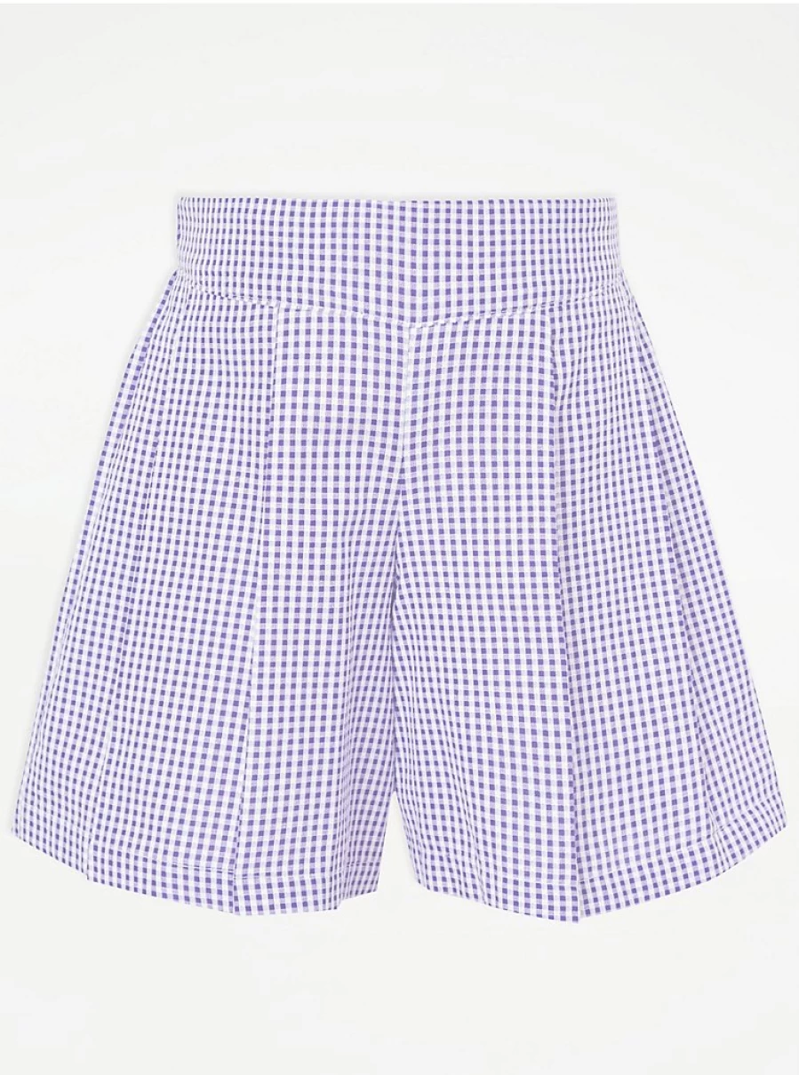 "George at Asda Purple Gingham Pleated School Shorts for Girls | Comfortable Fit | Back to School Essentials"