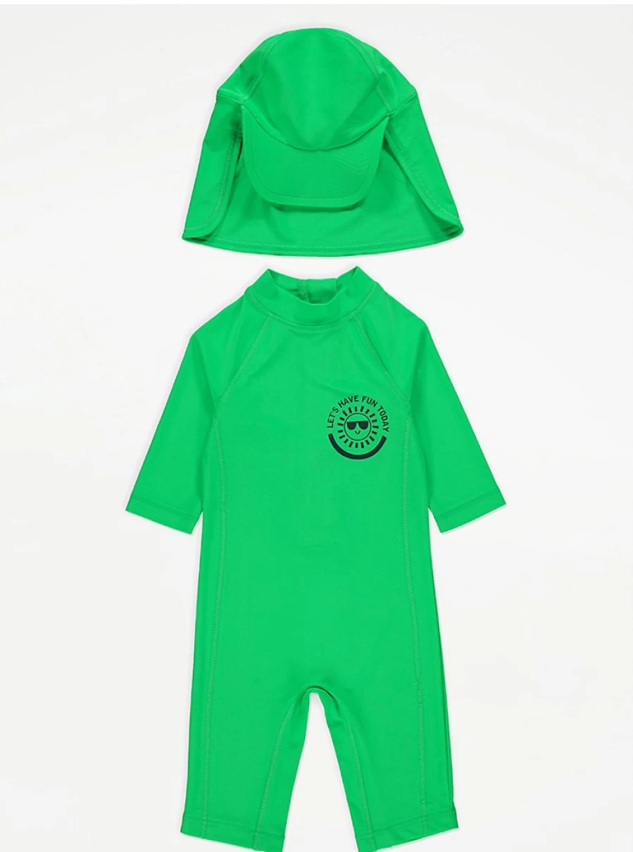 "George at Asda Boys Green Swimsuit & Keppi Hat Set – Kids Swimwear Review"