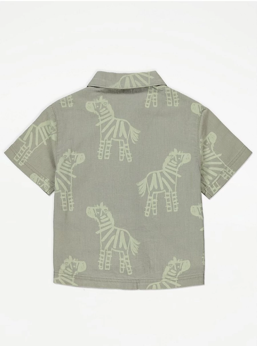 "George at Asda Boys' Pale Khaki Zebra Print Linen Blend Short Sleeve Shirt Reviews"