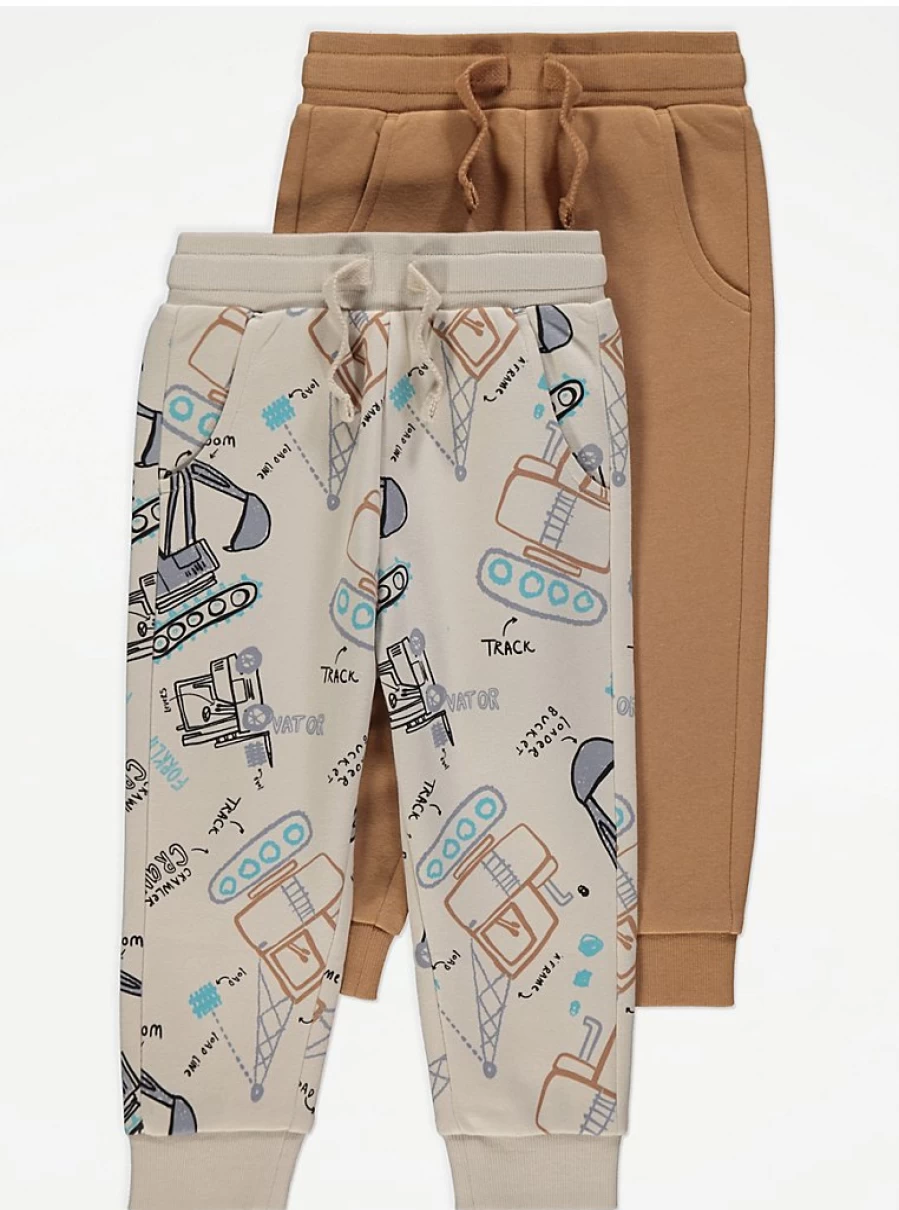 "George at Asda Boys' Digger Joggers 2-Pack - Comfortable Kids' Pants"
