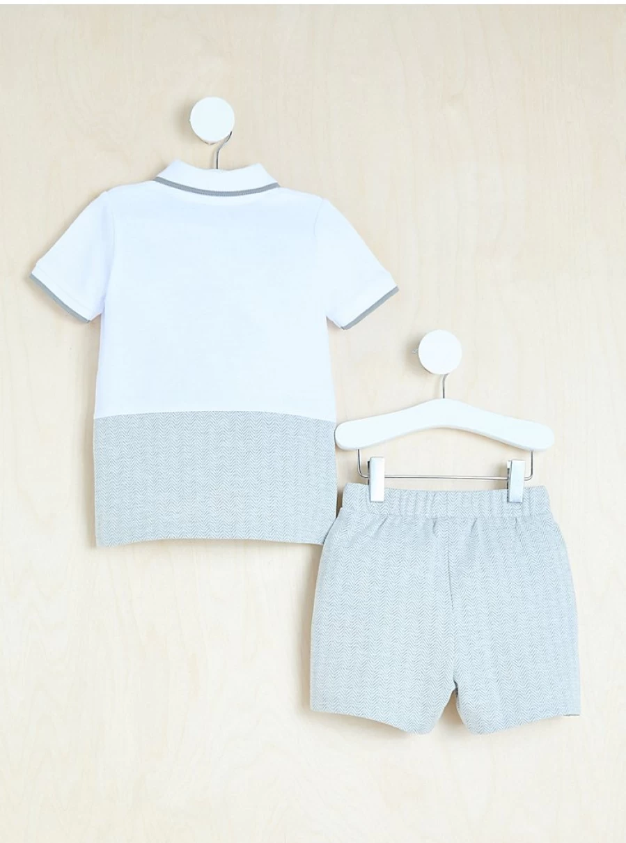 "George at Asda Boys Grey Herringbone Polo Top and Shorts Outfit Set – Kids' Casual Wear"