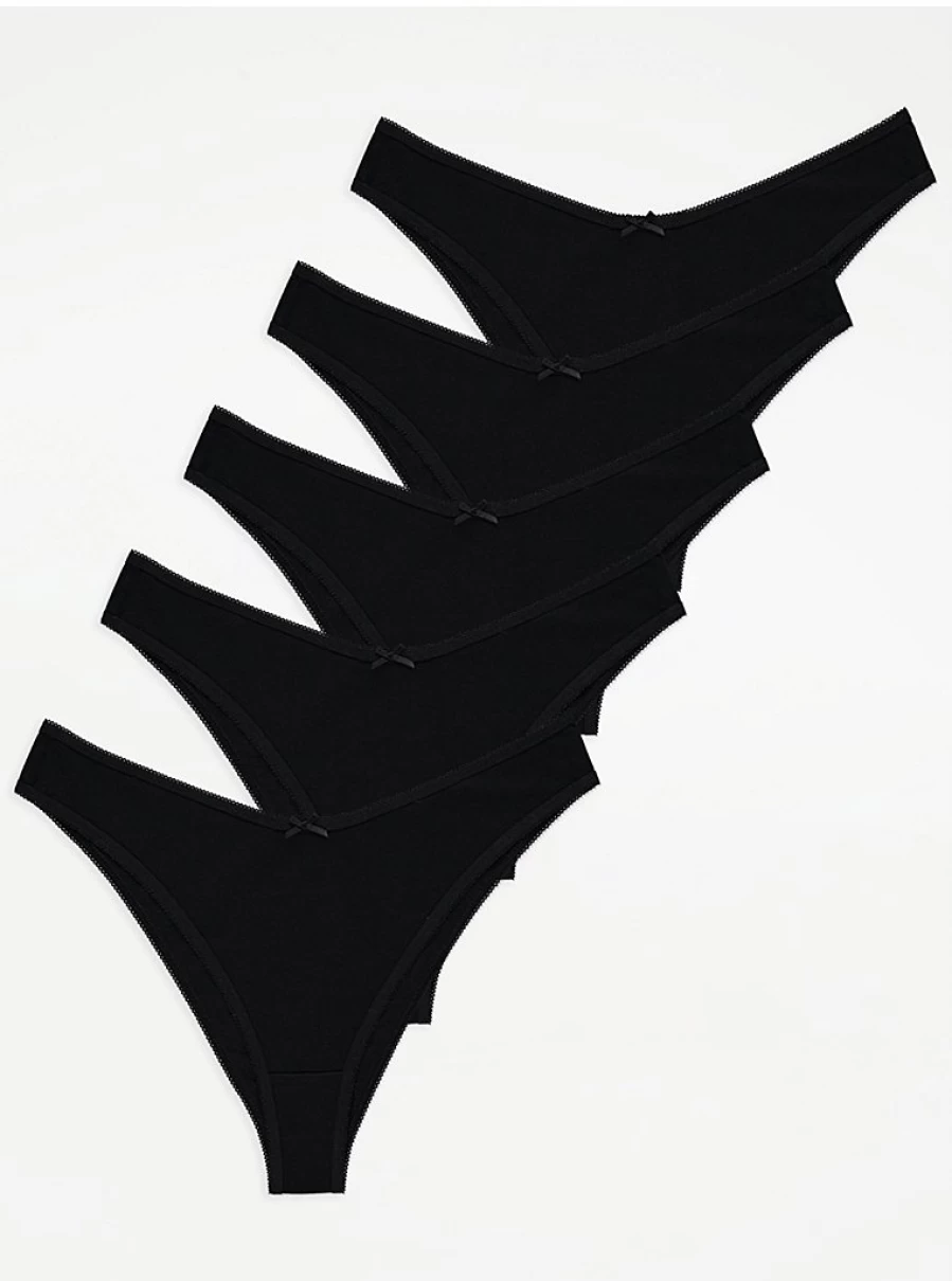 George at Asda Black High Leg Knickers 5-Pack - Comfortable Lingerie Multipack for Women