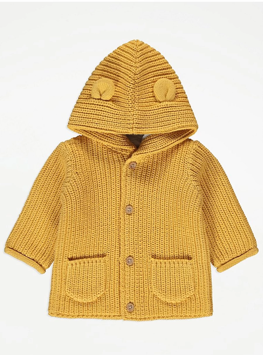 "George at Asda Boys' Ochre Button 3D Ears Hooded Knit Cardigan Review"