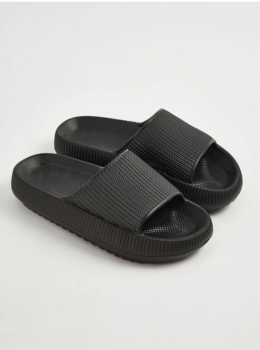 Girls' Black Chunky Sliders | Comfortable Kids' Sandals | George at Asda