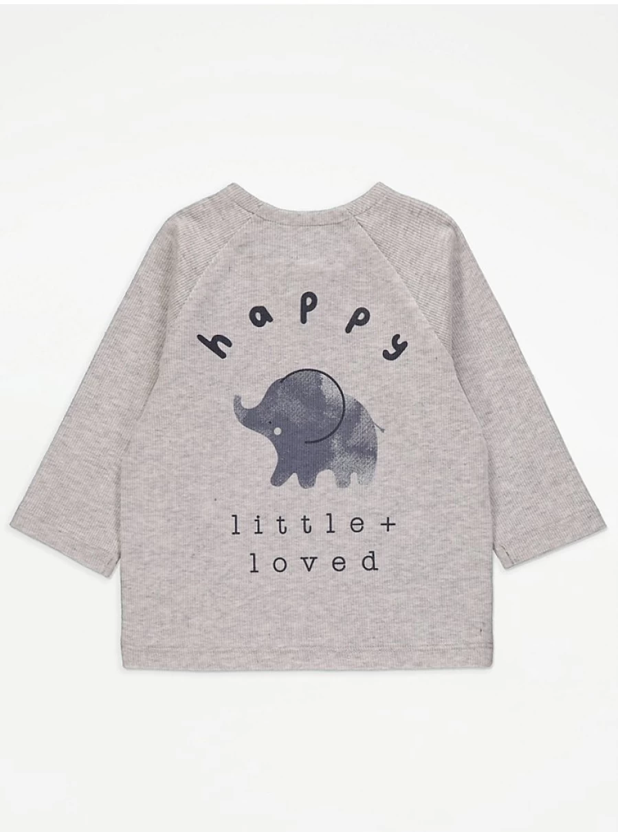 "George at Asda Boys Grey Ribbed Elephant Print Long Sleeve Top and Leggings Set"