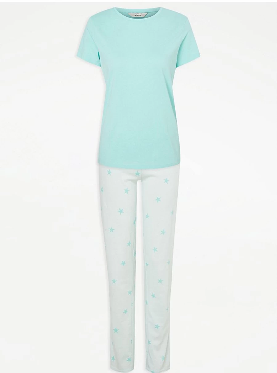 "George at Asda Aqua Star Print Short Sleeve Pyjama Set - Women's Sleepwear & Lingerie Gift"