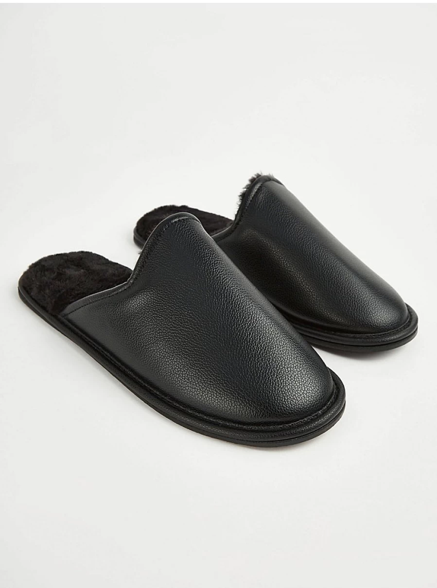 Men's Black Faux Fur Lined Mule Slippers by George at Asda – Comfort & Warmth Review