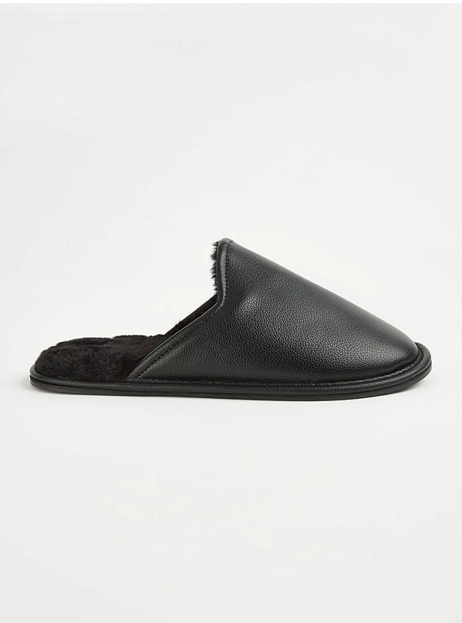 Men's Black Faux Fur Lined Mule Slippers by George at Asda – Comfort & Warmth Review