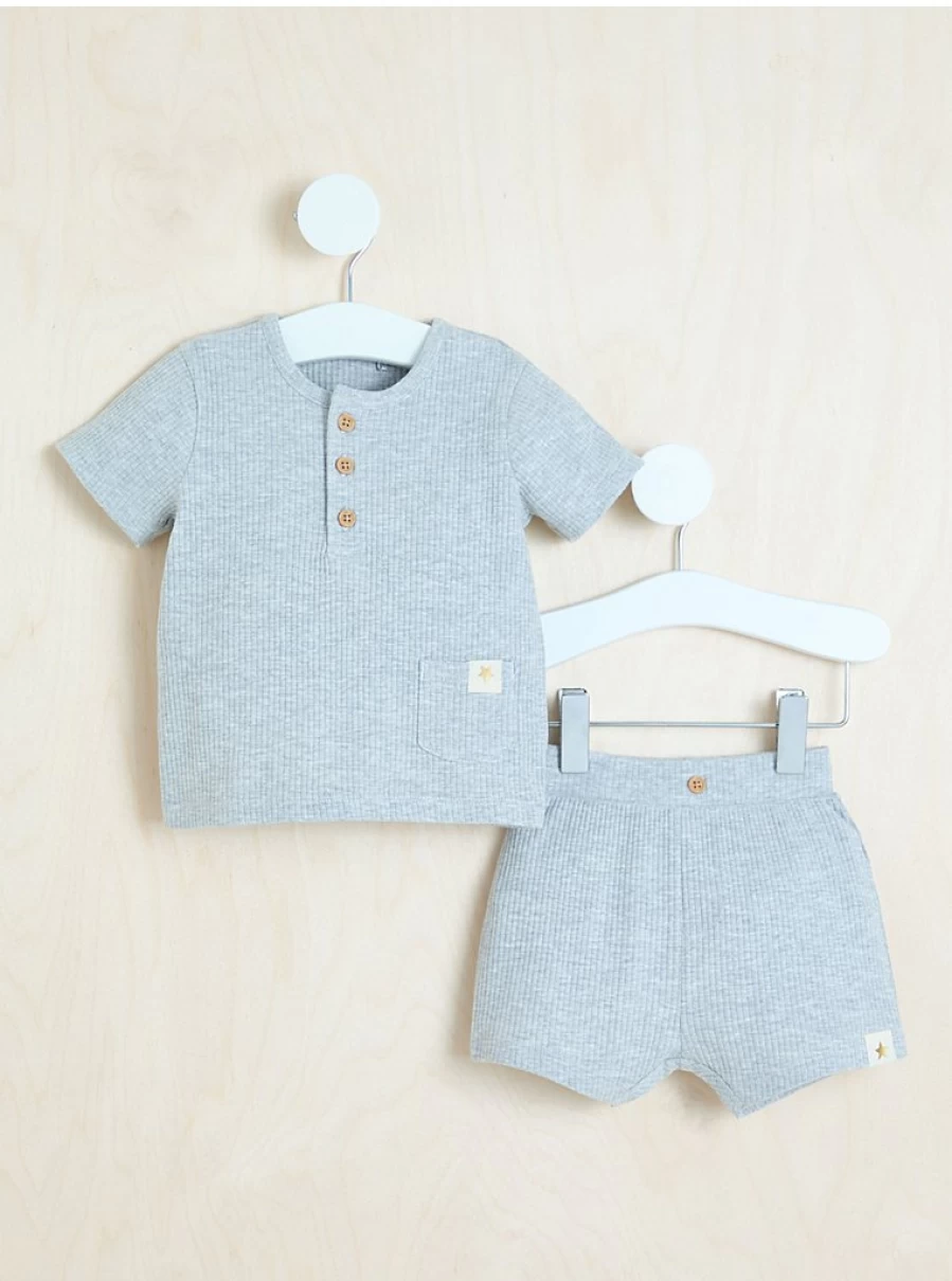 "George at Asda Baby Grey Ribbed Jersey Button Neck Top and Shorts Set – Billie Faiers Collection"