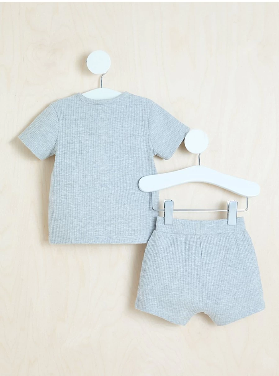 "George at Asda Baby Grey Ribbed Jersey Button Neck Top and Shorts Set – Billie Faiers Collection"