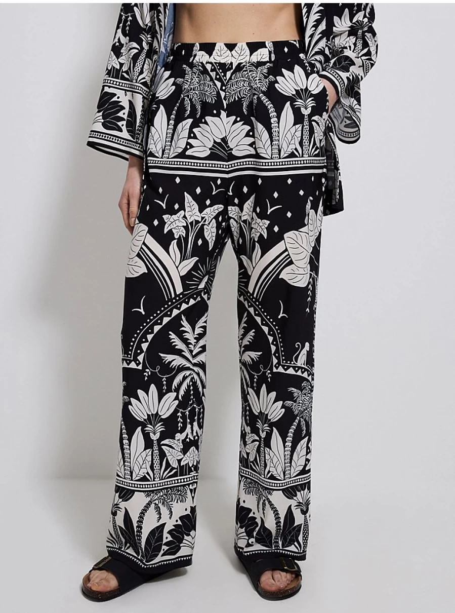 "George at Asda Women's Abstract Print Palm Wide Leg Trousers – Comfort & Style"