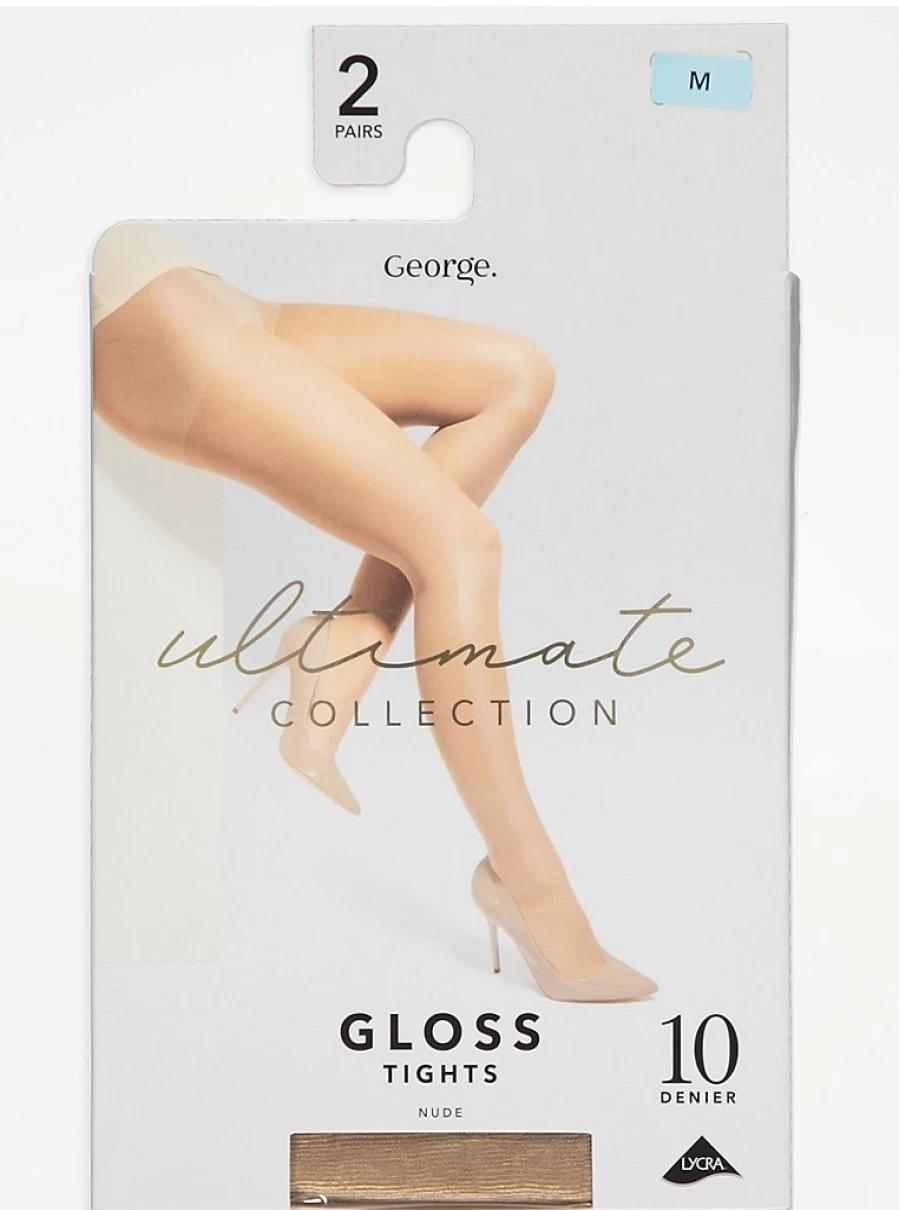 George at Asda Nude Ultra Gloss 10 Denier Tights 2 Pack - Sheer & Shiny Tights for Everyday Wear