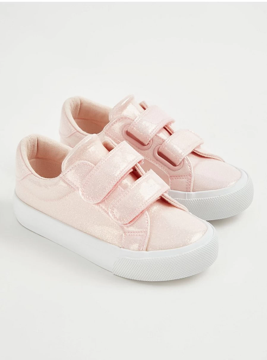 Girls' Pink Glitter Double Strap Cupsole Sneakers | George at Asda | Kids' Fashion Trainers Reviews