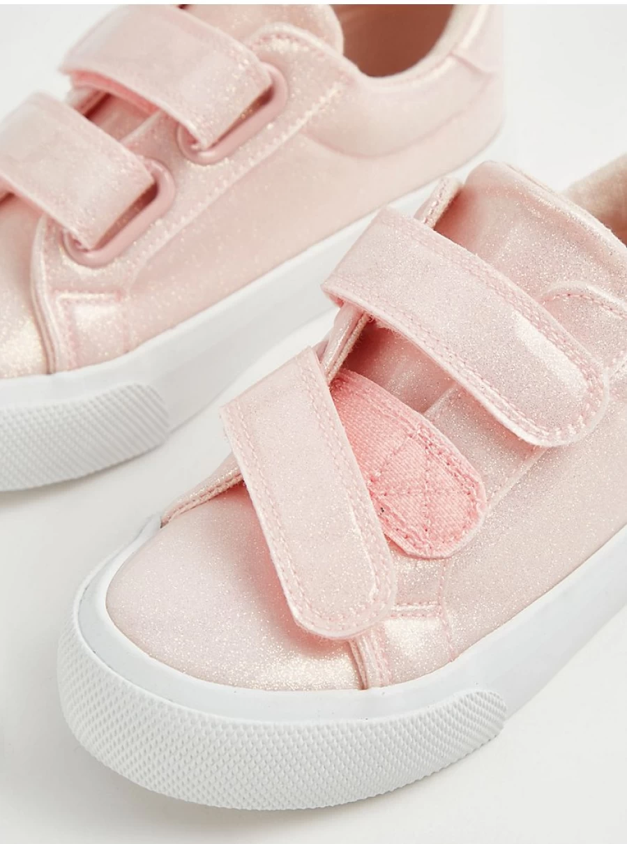 Girls' Pink Glitter Double Strap Cupsole Sneakers | George at Asda | Kids' Fashion Trainers Reviews