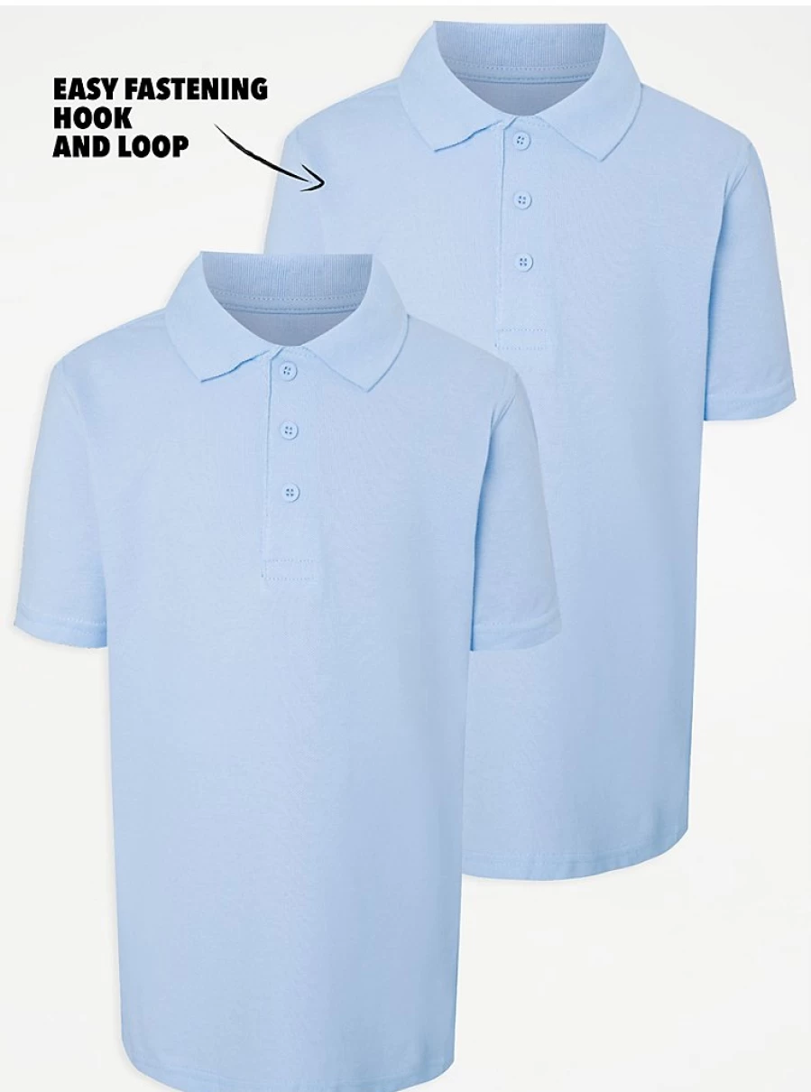 "George at Asda Light Blue Short Sleeve School Polo Shirts 2 Pack – Comfortable & Easy Fit for Kids"
